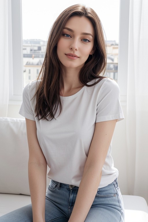 Soft Pink Lips, Defined Cheekbones, Center Part AI Porn