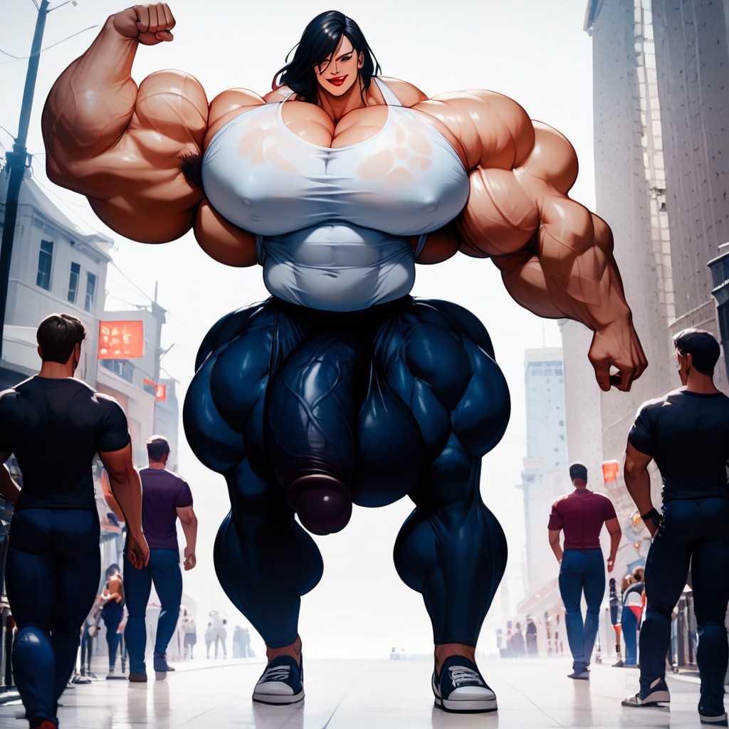 Hyper Gigantic Thick Testicles, Many People Around, Shirt Shemale AI Porn