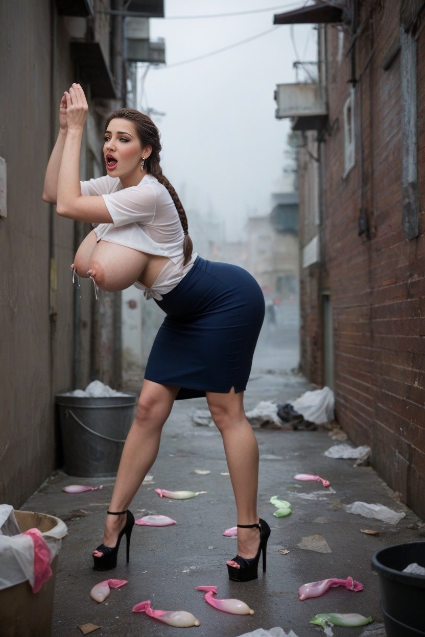 Embarrassed, Dark Alley, Beautiful Woman Pornografia peluda com IA