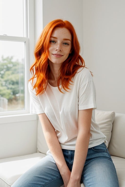 Casual Sitting Pose, White Cotton T Shirt, Clear Background Pornografia peluda com IA