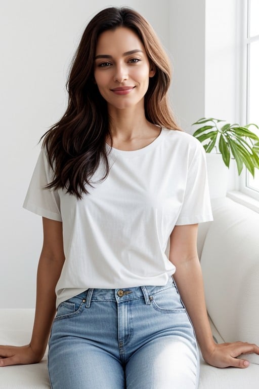 Light Blue Jeans, Empty Space, White Cotton T ShirtPorno IA Asiatique