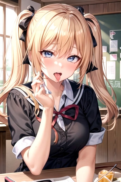 Mouth Agape, Pigtails, Blonde Hair AI Porn