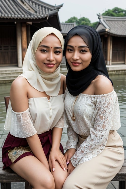 Bengali Woman, Indonesian Woman, Two Women Side By Side Pornografia asiática com IA