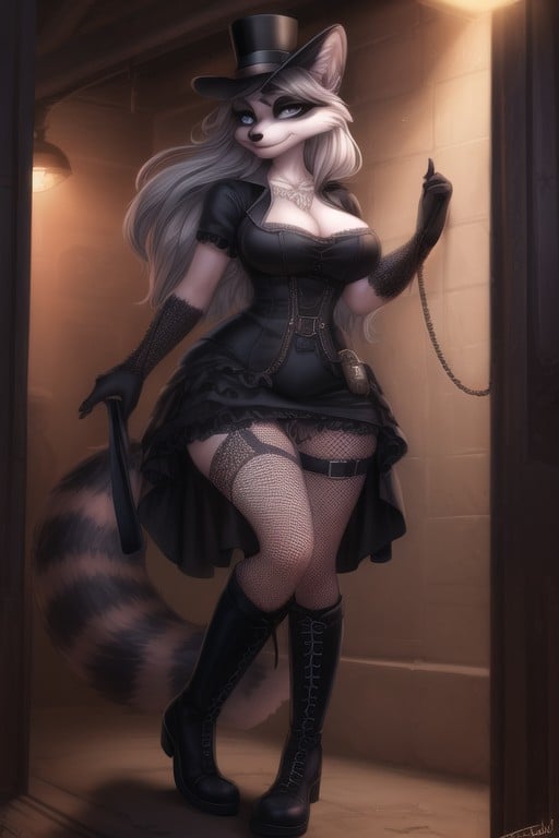 Raccoon, Long Length Hair, Purple Nail Polish Furry AI Porn