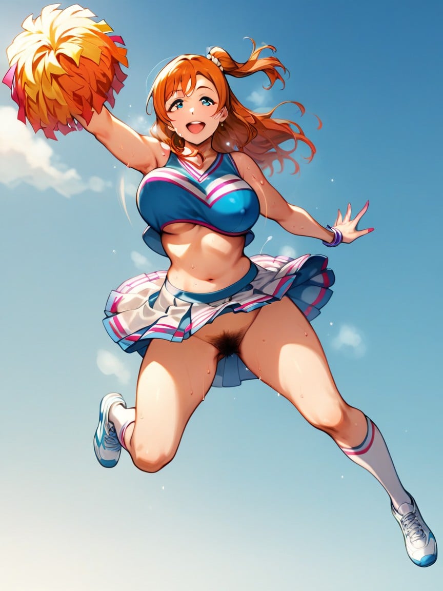 Cheerleader, Legs Apart, Smiling AI Porn