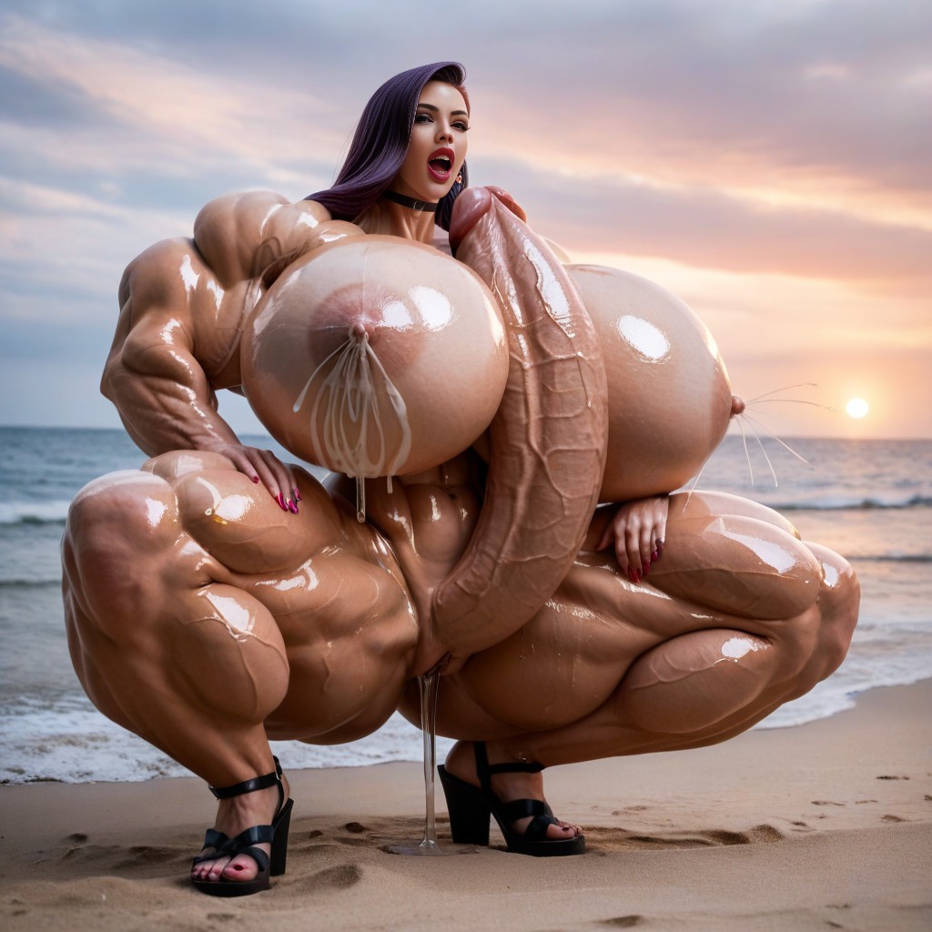 Hyper Massive Muscle, Dripping Wet Shaved Pussy, On Beach Porno IA
