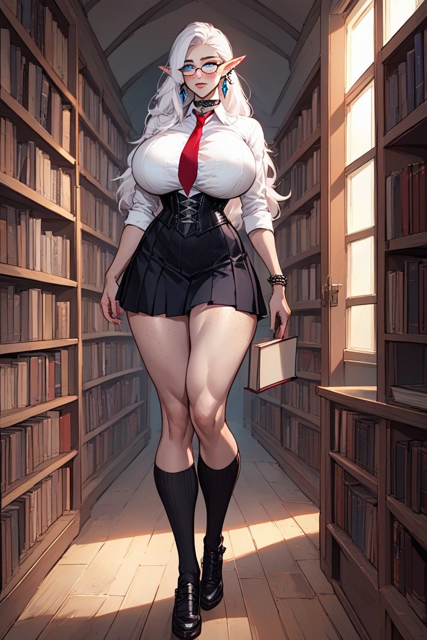 Goth, Holding Books, Dimly Lit AI Porn