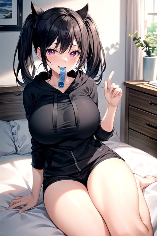 Grin, Hoodie, Twintails AI Porn