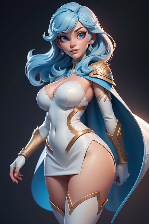 Light Blue Cape, Horizontal Bangs, Blue Gem Between Breasts AIポルノ