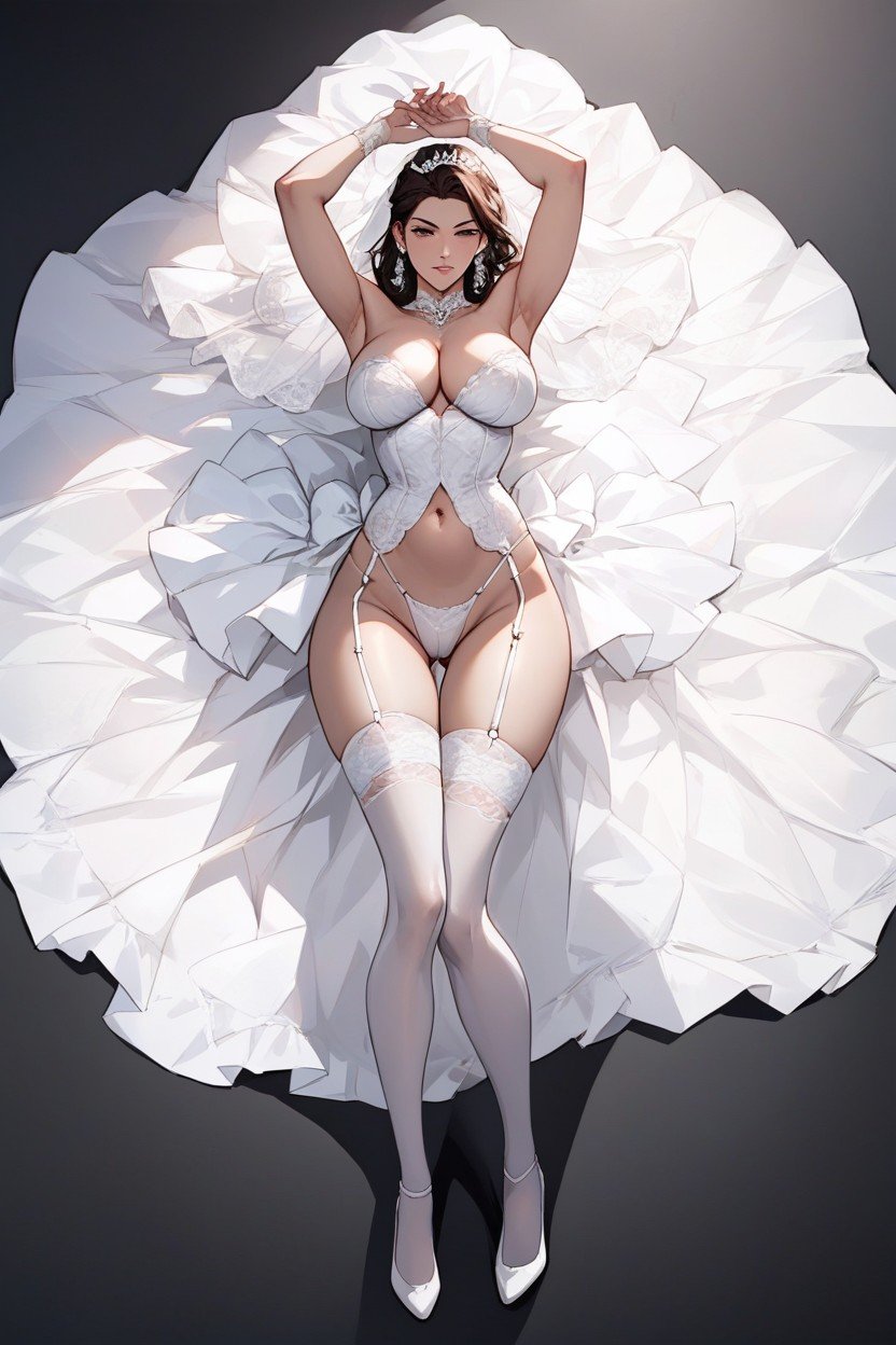 Round Juicy Hips And Thighs, Laying At The Dark Floor, White StockingsファーリーAIポルノ