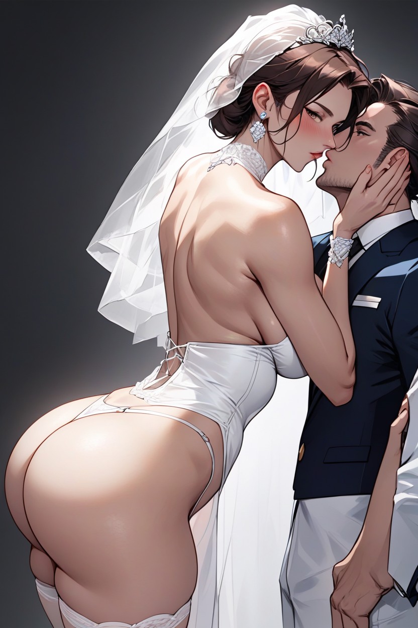 Perfect Extremely Round Bubble Butt Bending Over, Noir, Debout Porno IA