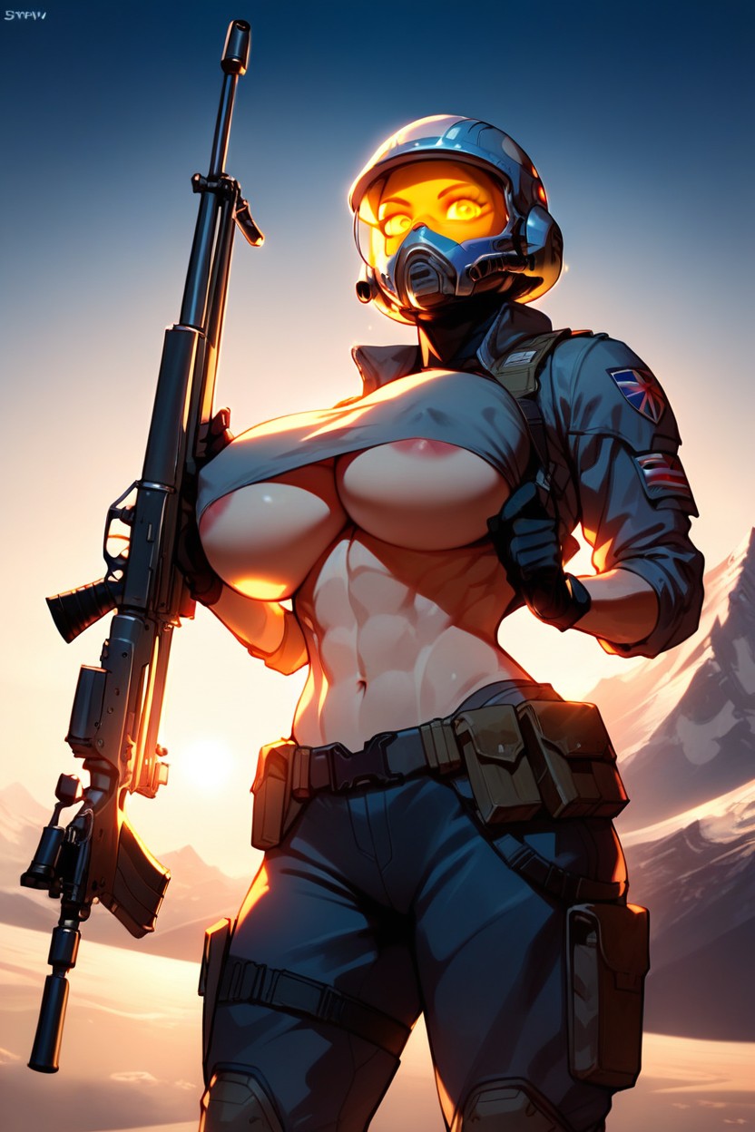 Wearing Space Soldier Helmethelmet Completely Hiding Face Eyes And Headand Space Soldier Armorsexy Armor, Fake Boobs, Cinematic Shemale AI Porn