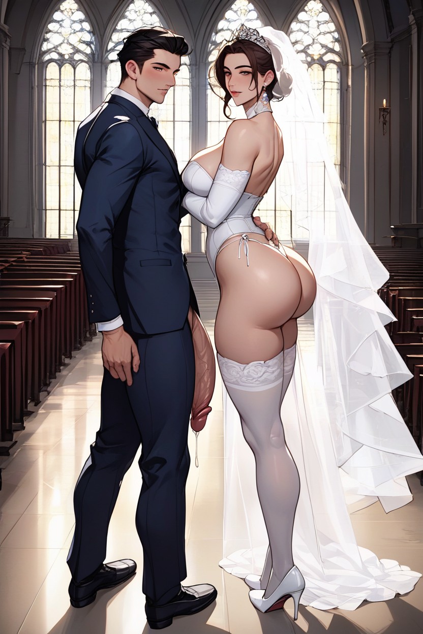 2 Pessoas, Perfect Extremely Round Bubble Butt Bending Over, Peito Pequeno Pornografia de IA