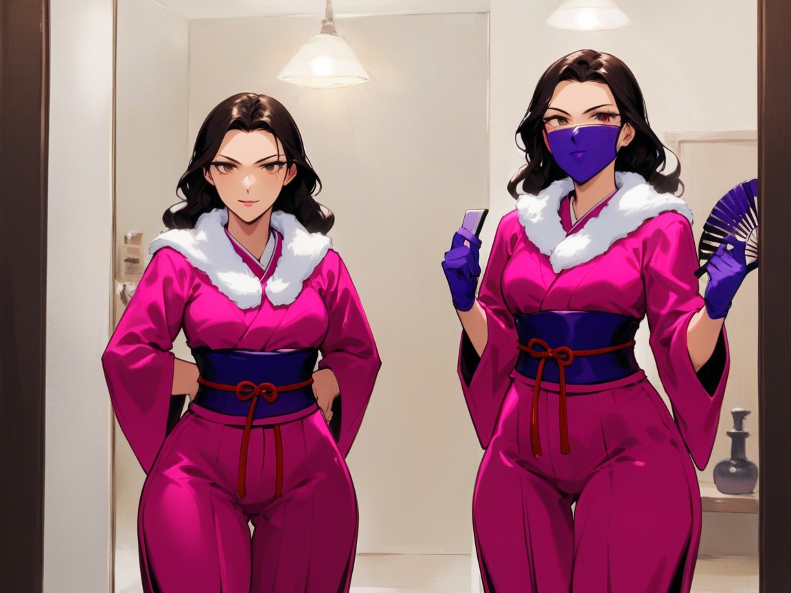 Changing Room, Mirror In Background, Purple Fur Scarf Hentai AI Porn