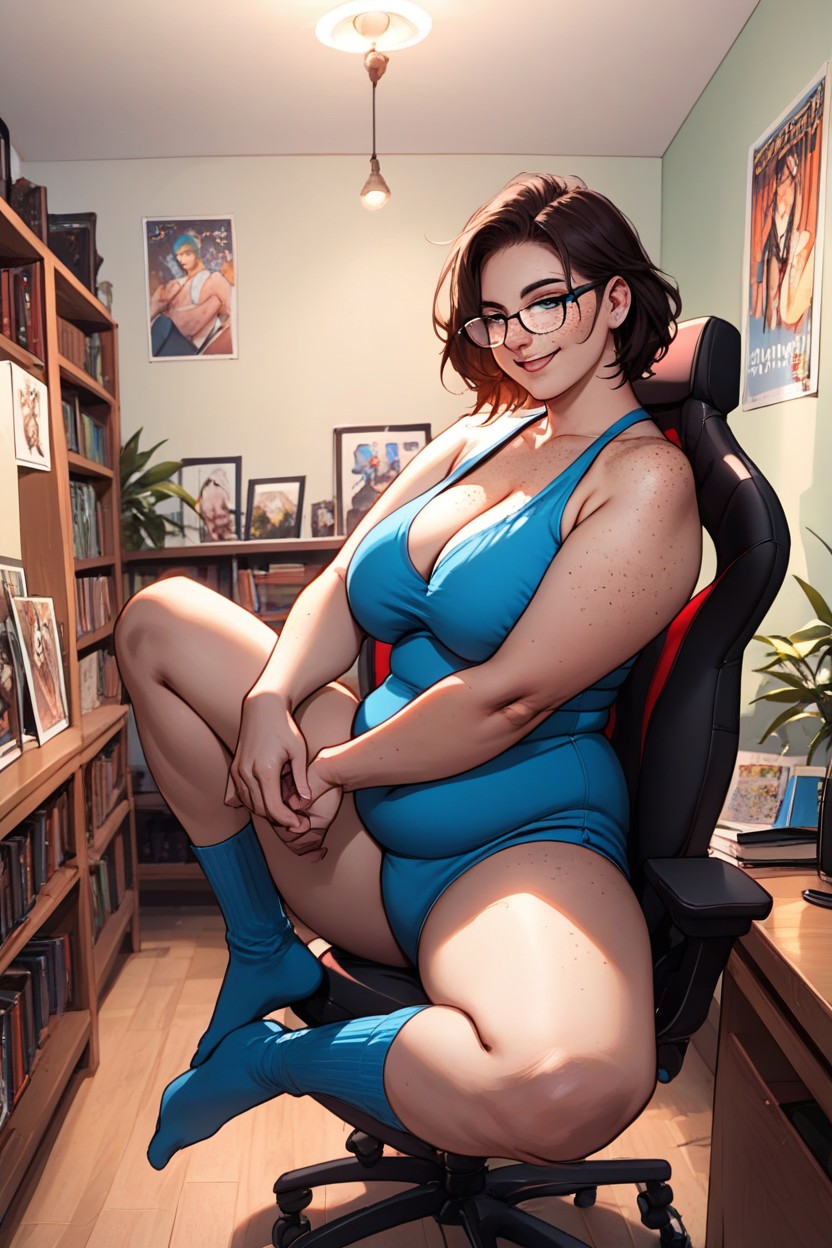 Freckles, Green Walls, Bookshelf Hentai AI Porn