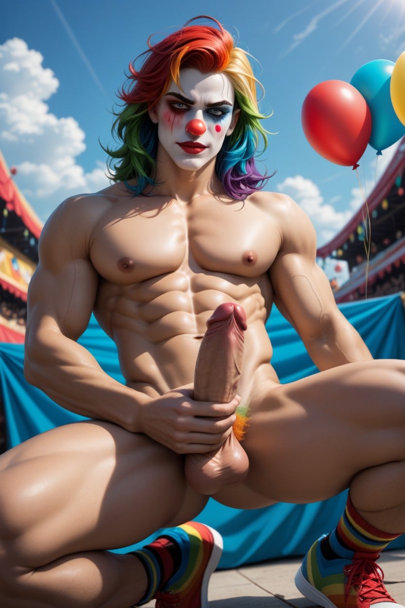 Green Hair, Naked, Shaggy Curly Hair AI Gay Porn