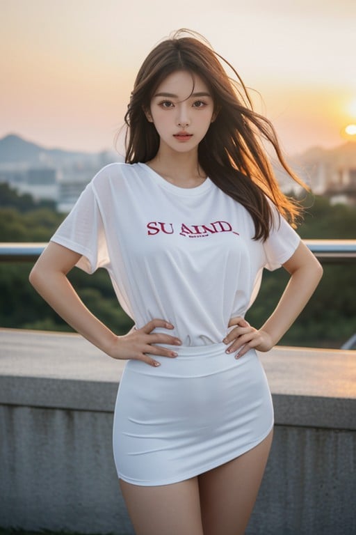 Sunset, Korean, Messy Hair AI Porn