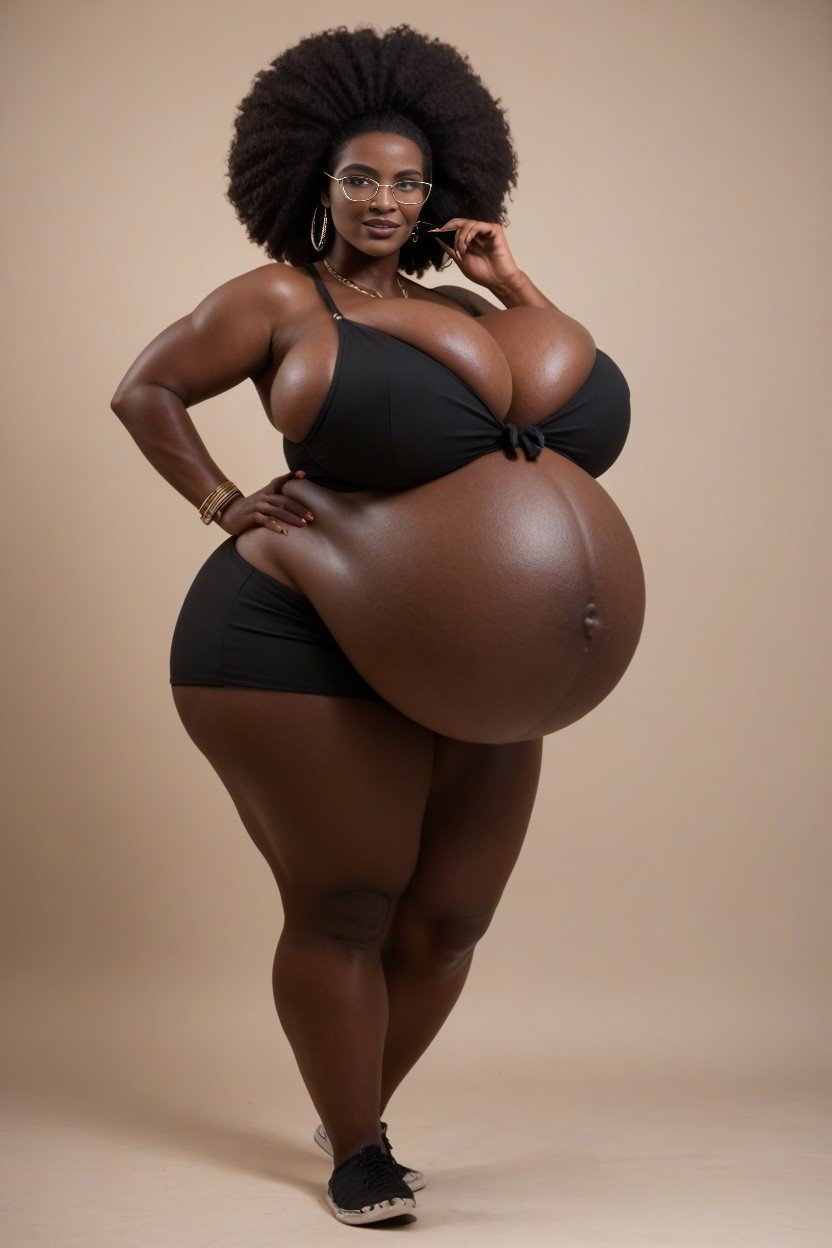 Huge Breasts, Standing, Glassesgigantic Pregnant Belly Pornografia de IA