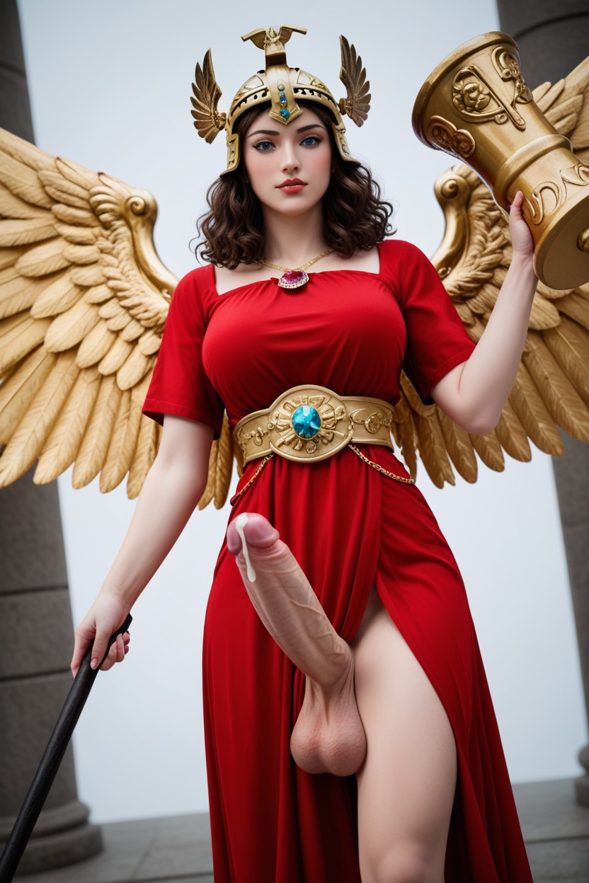 Golden Wings, Brunette Curly Bob Hair, Shemale Porno asiático IA