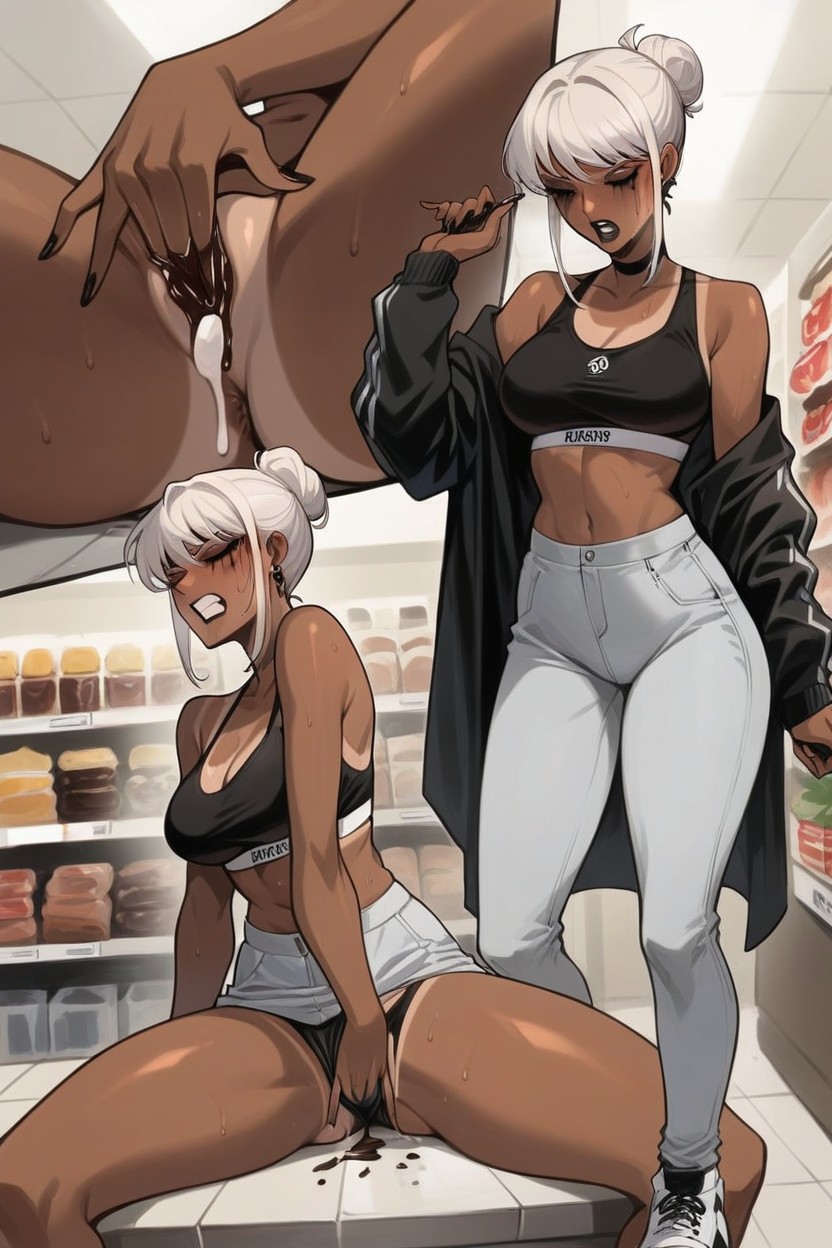 Creampie, Goth Brown Skinned Woman, Purple Eyes Hentai AI Porn
