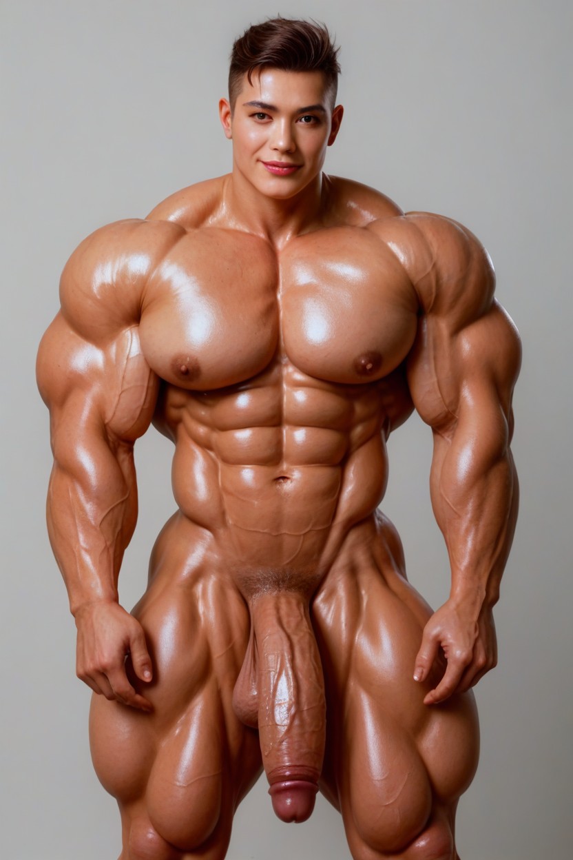 Massive Pectoral Muscle, Hunk Thick Thighs, Beautiful Face Shemale AI Porn