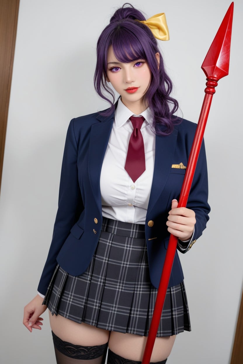 Purple Curly Hair, Blue Blazer Coat, Fat Asian AI Porn