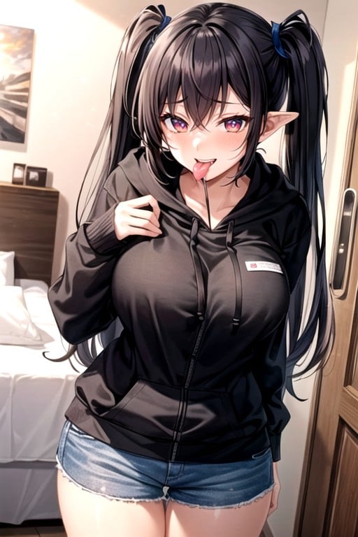 Sfw, Black Hair, Hoodie AI Porn