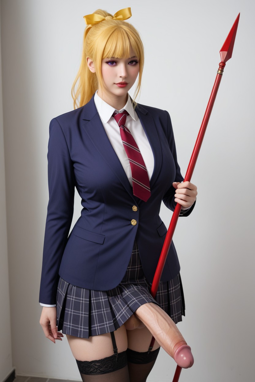Front View, Curly, Yellow Hair Ribbon Asian AI Porn