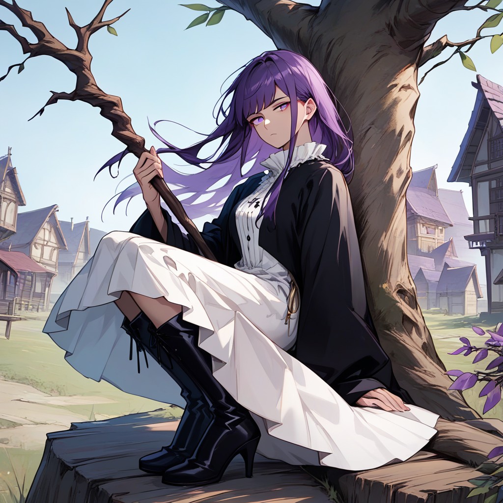 Black Coat, Purple Branch Staff, Far Away Village Hentai AI Porn