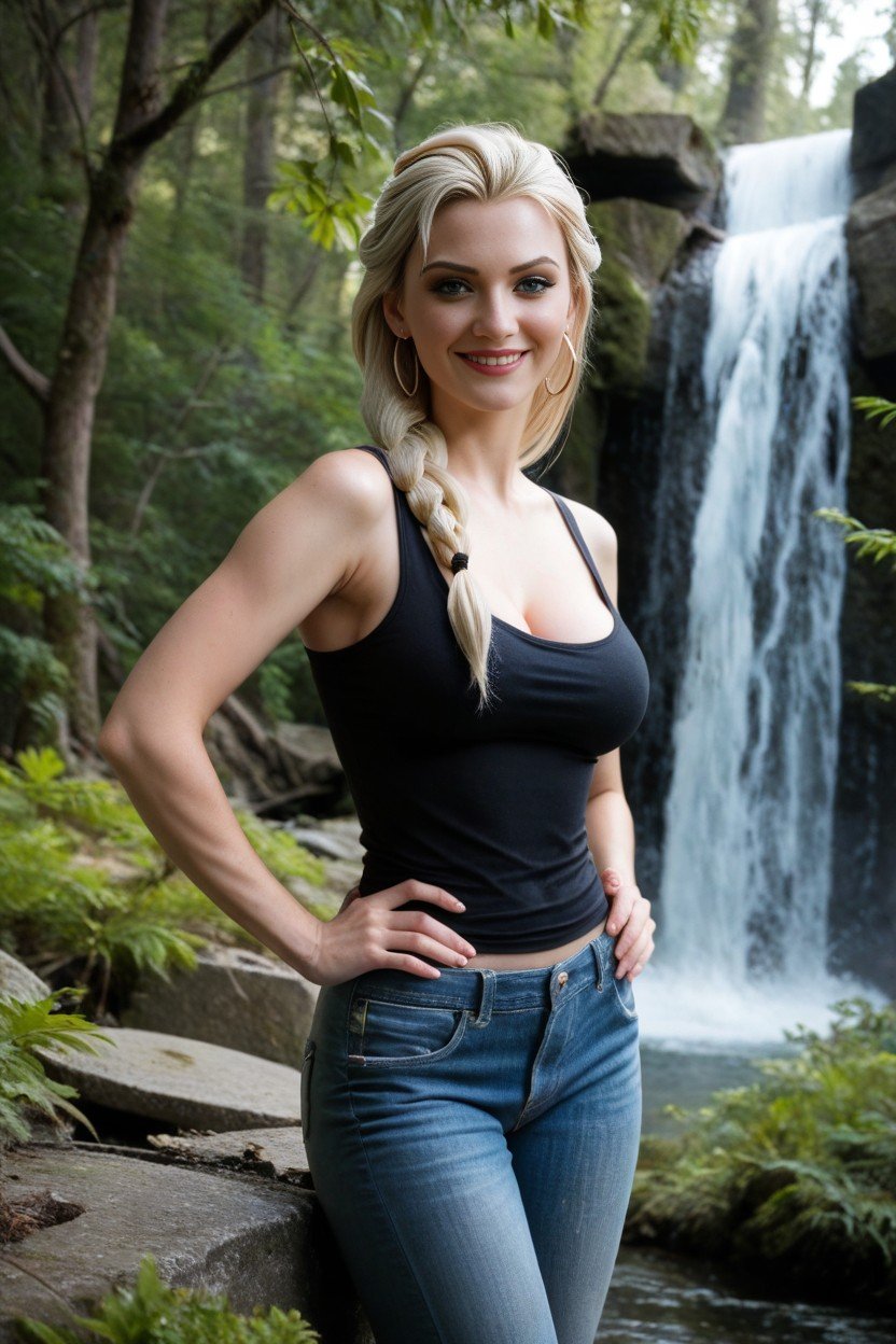 Big Hoop Earringsin A Forest, Blonde Hair, 18+ AI Porn