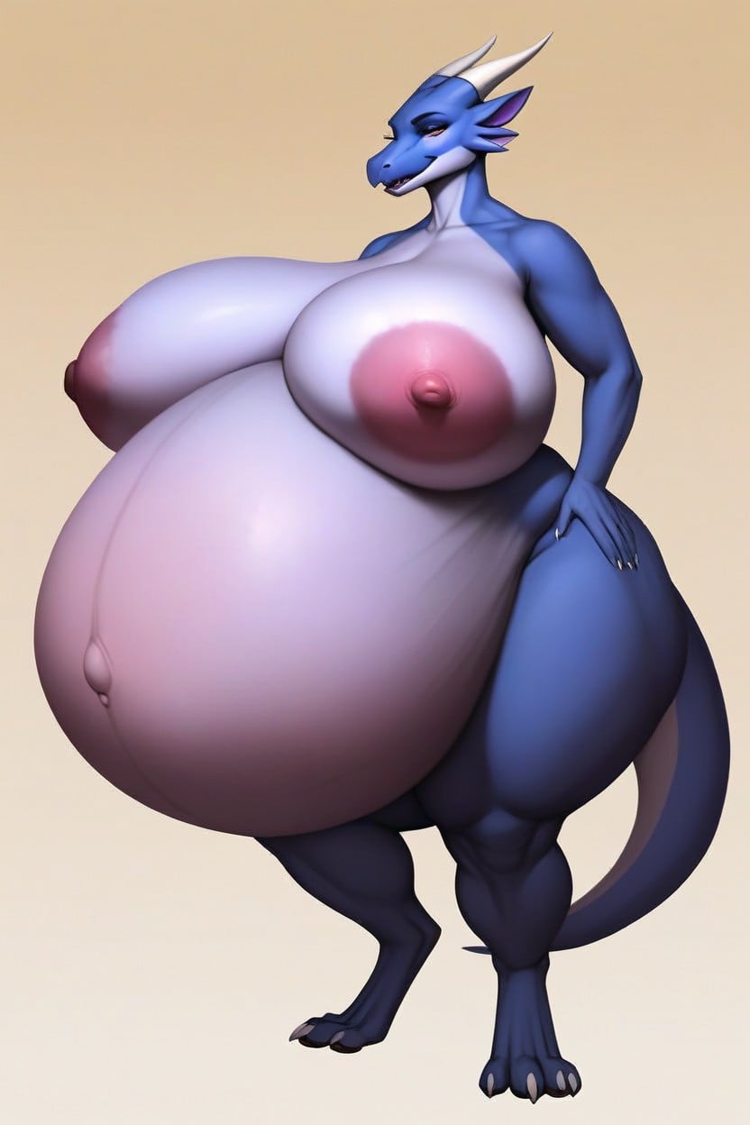 Extremely Pregnant, Large Massive Breasts, Extremely Hyper Pregnant Furry AI Porn