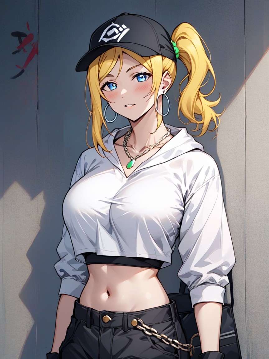 With Yellow Hair Styled In A Low, Black Graffiti Style Lettering On The Front, Laid Back Style Hentai AI Porn