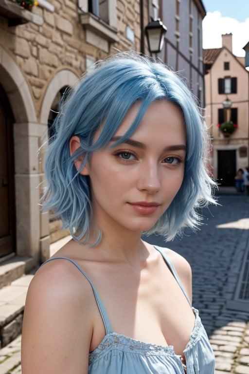 Gêné, Cheveux Bleu Clair, 1 PersonnePorno IA