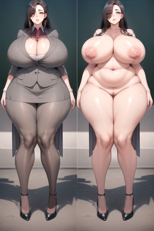 View Full Body, Grey Suit Jacket, Thick Juicy Curvy LegsAIポルノ