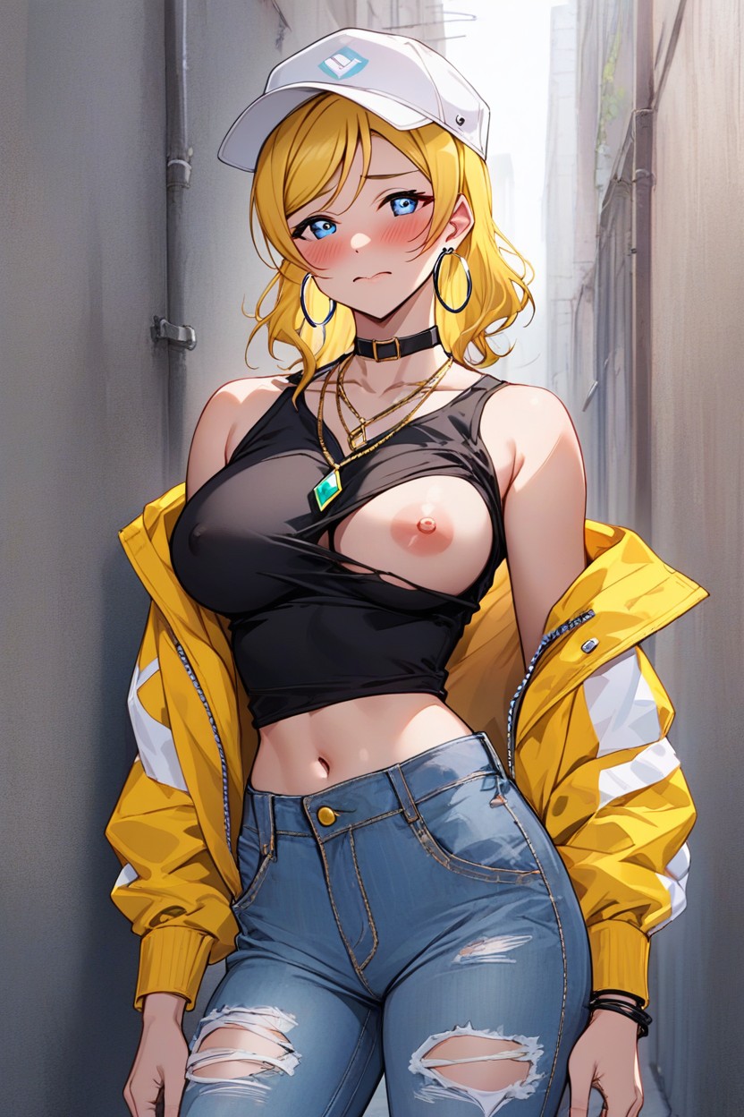 Completing The Look With A Mix Of Utility And Urban Chic, A Black Fanny Pack Is Slung Diagonally Across Her Chest, Blush Hentai AI Porn