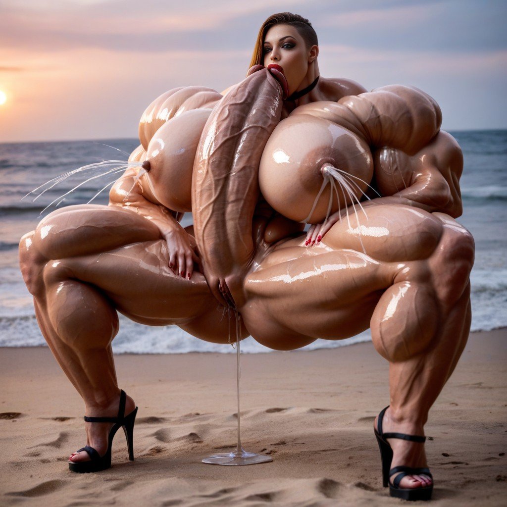 Autofellatio, On Beach, Ultra MuscularAI 포르노