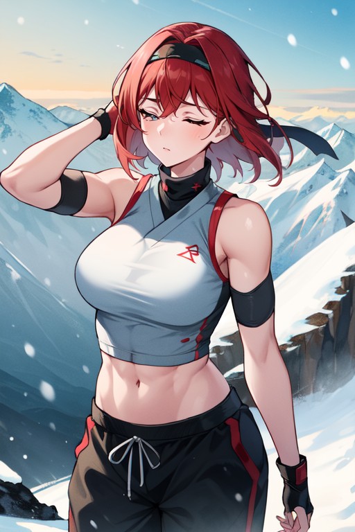 Determined Half Japanese Gal, Snowing, Wearing A Sleeveless White Turtleneck SweaterAI黄片