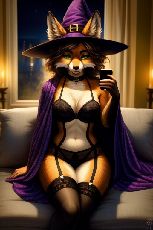 Couch, Female Fox, Brunette Furry AI Porn