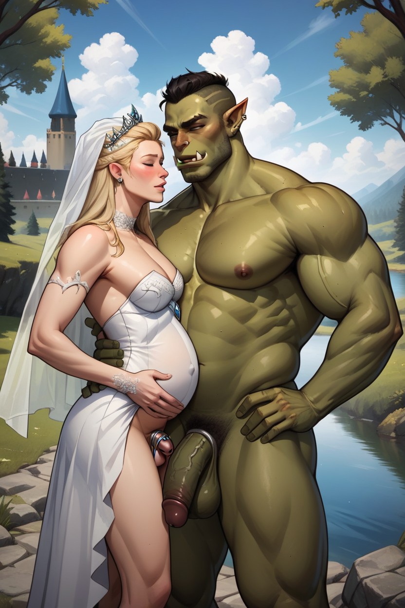 Hand On Belly, Orc Huge Bodybuilder, Orc Gigantic Penis AI Gay Porn