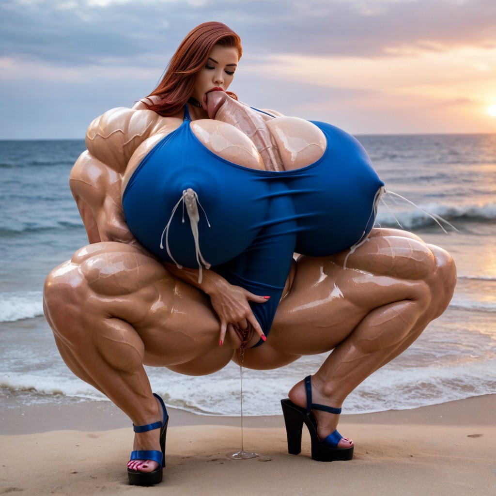 巨大な乳房, Autofellatio, Gigantic Pendulous Tits AIポルノ