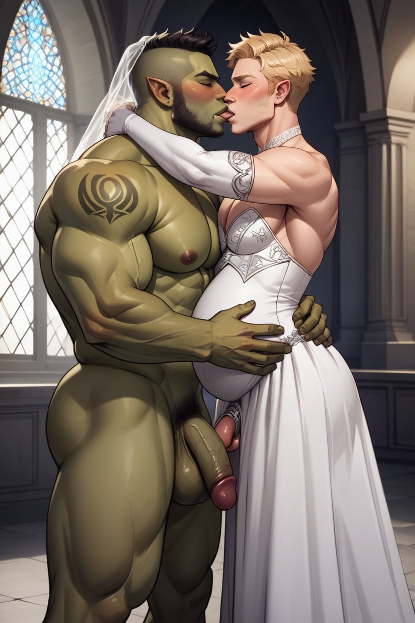 Short Length, Twink Wearing Wedding Dress, Different Heights AI Gay Porn