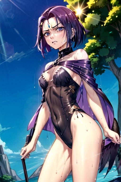 Front View, Showing Bra, Raven In Leotard Uniform AI Porn