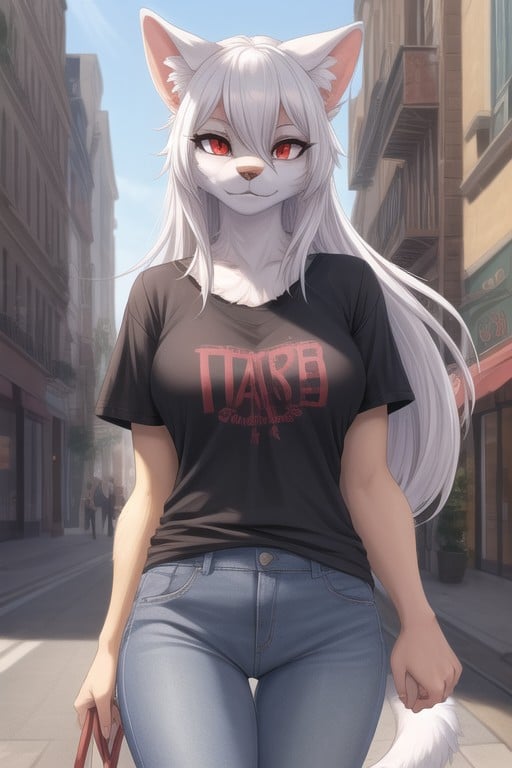 And Woman Holding Hands, White Hair, Red Eyes Furry AI Porn