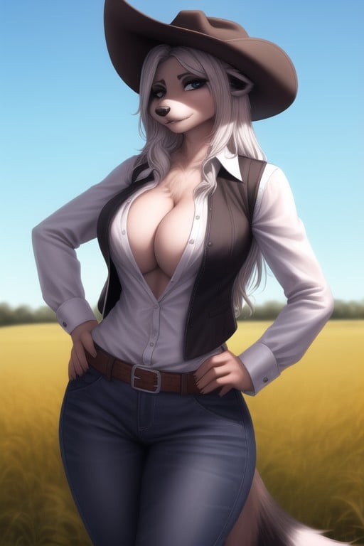 Sexy Farmgirl, Black And White Body Fur, Female SkunkPorno IA Furry