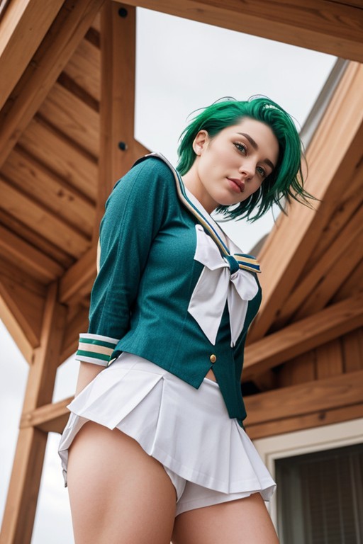 Chovendo, 1 Pessoa, Cabelo Verde Hentai IA pornografia