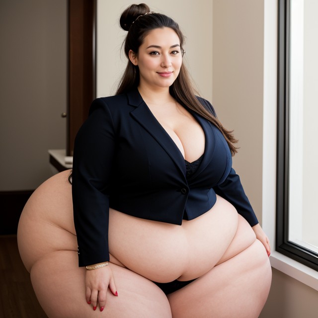 Simple Background, Long Sleeve Blouse, Extra Long Dark Hair AI Porn