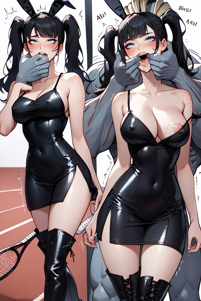 Noodle Strap Tube Dress, Bangs, Smug Expression AI Porn