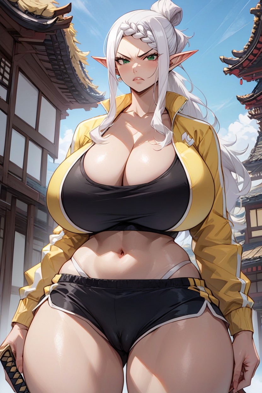 Hair With Four Colors, Black Dolphin Shorts, Black Sports Bra Hentai AI Porn