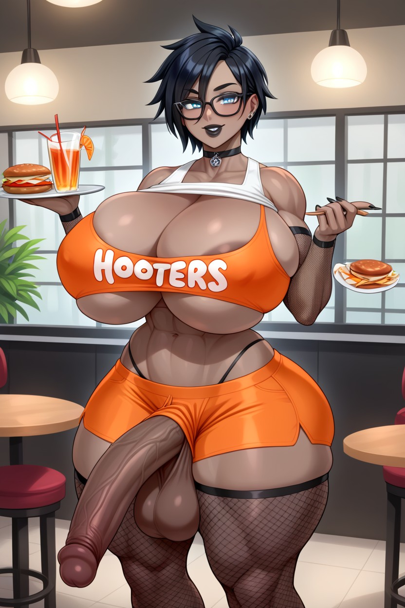 Dark Brown Skin, Large Pony Cock And Balls, Fit Shemale AI Porn