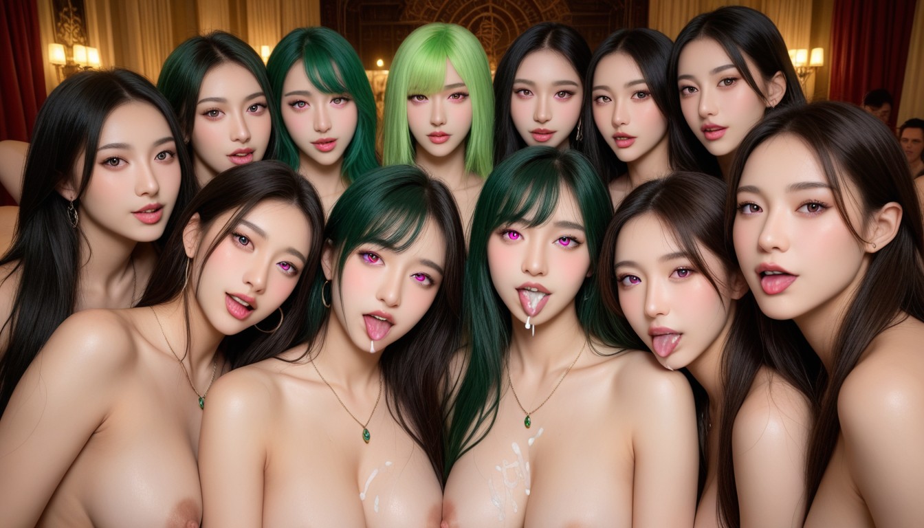 Green Hair, Harem, Twenty Asian AI Porn